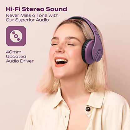 PowerLocus Bluetooth Over-Ear Headphones, Wireless Stereo Foldable Headphones Wireless and Wired Headsets with Built-in Mic, Micro SD/TF, FM for iPhone/Samsung/iPad/PC (Purple) - color: Purple