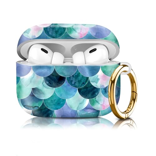 Compatiable for AirPod Pro 2nd/1st Generation Case,Lightweight & Durable Resistant Hard Case with Keychain,Stylish Design AirPod Case Cover for Women(Beautiful Green Mermaid Scales) - color: Beautiful Green Mermaid Scales