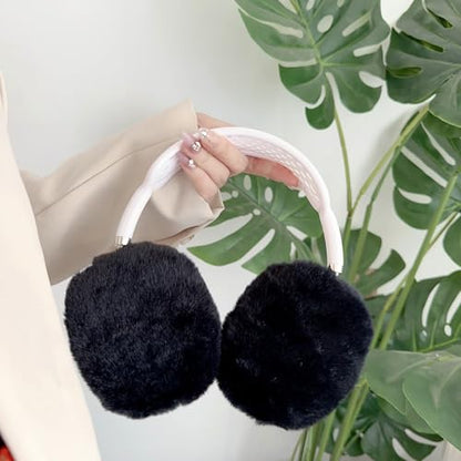 Fluffy Plush Case for AirPods Max Headphones, Cute Furry Fur Ear Cups Skin Soft Slicone Protective Cover for AirPods Max(Black) - color: Black