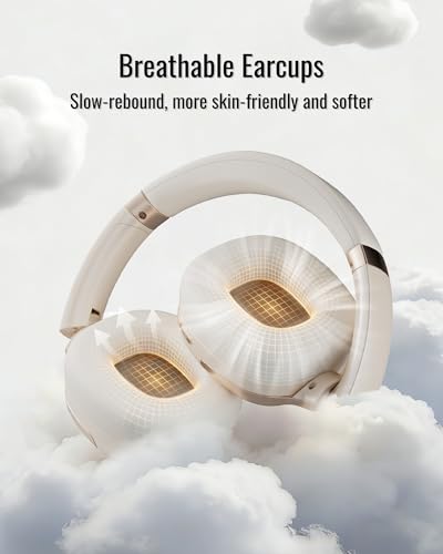 Hybrid Active Noise Cancelling Headphones, Wireless Over Ear Bluetooth | 50H Long ANC Playtime, Rotatable and Foldable, HiFi Audio Deep Bass, Customized EQ via APP, Transparency Mode - color: Matte Cream White