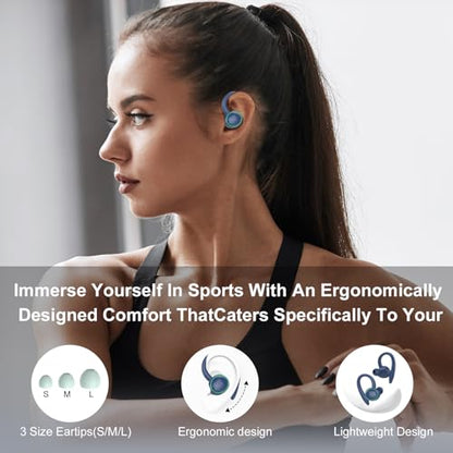Wireless Earbuds, Bluetooth 5.4 Headphones Sport Over Ear Buds With ENC Mic | Noise Cancelling Mic, 48H, Wireless Earphone With Earhooks, Stereo Deep Bass, IP7 Waterproof Headset for Workout Running,Blue - color: J-Blue