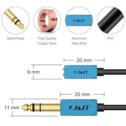 J&D 1/4 inch to 3.5 mm Headphone Adapter, 3.5 mm 1/8 inch TRS Female to 6.35 mm TRS Male Stereo Audio Extension Cable with Heavy Duty Aluminum Alloy Shell, 9 Feet - size: 9 Feet