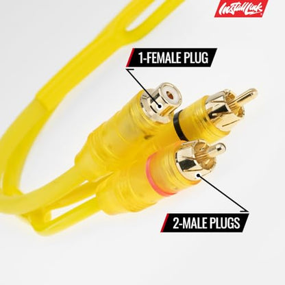 Install Link RCA Y Adapter Cable, 1-Female to 2-Male Splitter, 2-Pack (OFC) | Pure OFC Copper, 1ft, Feeds One Stereo Signal to Two Components, for Subwoofer, Home Theater, Car Audio Amplifier, Studio - color: Frosted Yellow, size: 1-Female to 2-Male