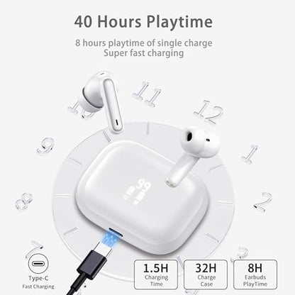 Wireless Earbuds, Bluetooth 5.4 Headphones in Ear with 4 ENC Noise Cancelling Mic, New Wireless Earphones HiFi Stereo Deep Bass 40H Playtime, In-Ear Bluetooth Earbuds LED Display IP7 Waterproof, White - color: White