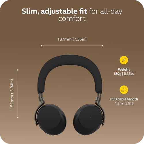 Jabra Evolve3 75 On-Ear Wireless Bluetooth Headset with Microphone, Black - color: Black, style: Teams Certified