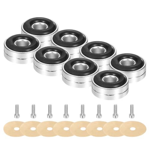 MECCANIXITY 8 Pcs Subwoofer Isolation Pad, 20x8mm Speaker Isolation Pad Feet Speaker Spikes Turntable Audio Studio Monitor Isolation Pad for Audio Equipment Single Line, M3 Screws Silver