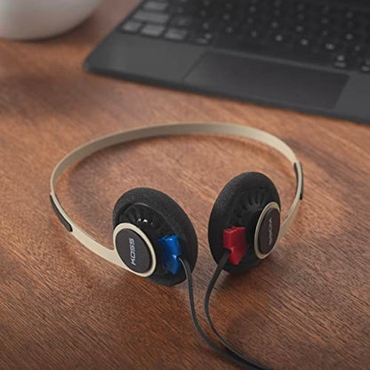 Koss KPH40 Utility On-Ear Headphones, Rhythm Beige, Interchangeable Cord | Lightweight, Ultra-Wide Frequency Response, Stainless Steel Adjustable Headband - color: Rhythm Beige