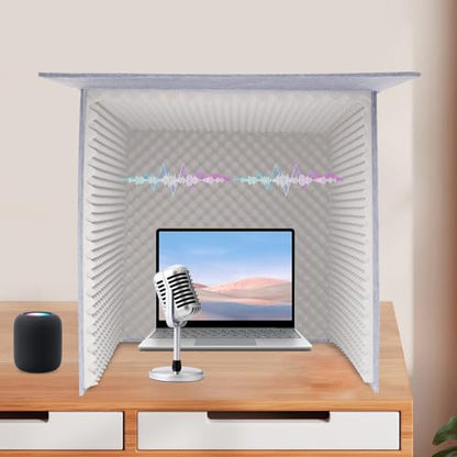 Desktop Soundproof Cover, 80x80cm Portable Vocal Isolation Booth with Acoustic Foam, Microphone Isolation Booth Cube, Noise Reducing Shield for Microphone, Streaming, and Office Privacy (Gray) - color: Gray