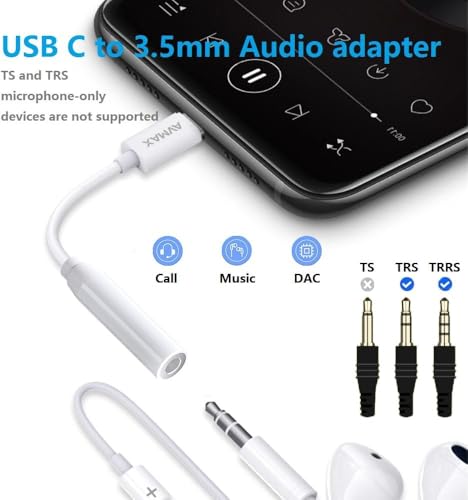 AVMAX USB C to 3.5mm Audio Headphone Adapter HiFi 2 Pack,Type c to Aux Female Cable for 16 15 Plus, S24 S23 S22 S21 S20 and More Type c Devices(Classic white2) - style: Classic White2
