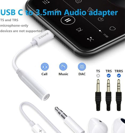 AVMAX USB C to 3.5mm Audio Headphone Adapter HiFi 2 Pack,Type c to Aux Female Cable for 16 15 Plus, S24 S23 S22 S21 S20 and More Type c Devices(Classic white2) - style: Classic White2
