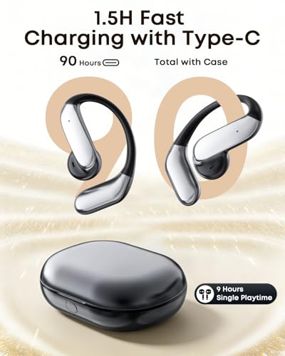 Open Ear Earbuds Bluetooth 6.1, Ear Buds Wireless Bluetooth Earbuds AI Real Time Translation Earbuds 90H Playtime Open Ear Headphones with Noise Cancelling Mic Wireless Earbuds for Travel, Business