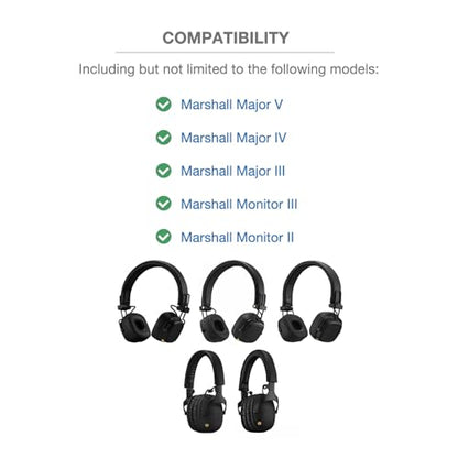 Headband Cushion Cover Compatible with Marshall Major V, Major IV, Major III, Monitor III, Monitor II Headphones, 6mm Thick Soft Cushion, No Wobble Zipper Slider, with Hanging Loop
