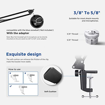 Neewer Microphone Arm Stand, Suspension Boom Scissor Mic Arm Stand with 3/8” to 5/8” Screw and Cable Ties Compatible with Blue Yeti, Snowball, Yeti X, Quadcast and Other Mics, Max Load 1.5kg - style: NW-35