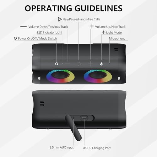 DONOW Portable Bluetooth Speaker with Lights, 30W Stereo Sound, Bass Boost, IPX5 Waterproof, 20H Playtime, Built-in Mic, Speakers Bluetooth Wireless for Home, Party, Outdoor, Travel(Black)