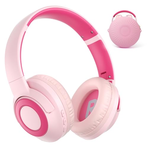 TONOSHARK Kids Bluetooth Headphones with ANC, Wireless Over-Ear Headset | for Boys and Girls, Foldable & Adjustable, Ideal for School, Travel and Online Learning(Light pink) - color: Pink