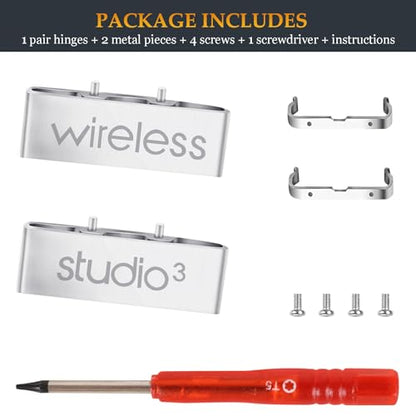 Studio 3 Replacement Parts as Same as OEM A1914 Hinges Durable Accessories Repair Kit Compatible with Beats by Dre Studio3 (A1914) and Studio Pro (A2924) Wireless Over-Ear Headphones (Silver) - color: Silver