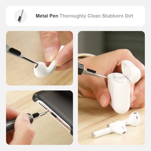 2 Pcs Cleaner Kit for Airpods Pro 1 2 3 Multi-Function Cleaning Pen with Soft Brush Flocking Sponge for Bluetooth Earphones Case Cleaning Tools, Black - color: Black