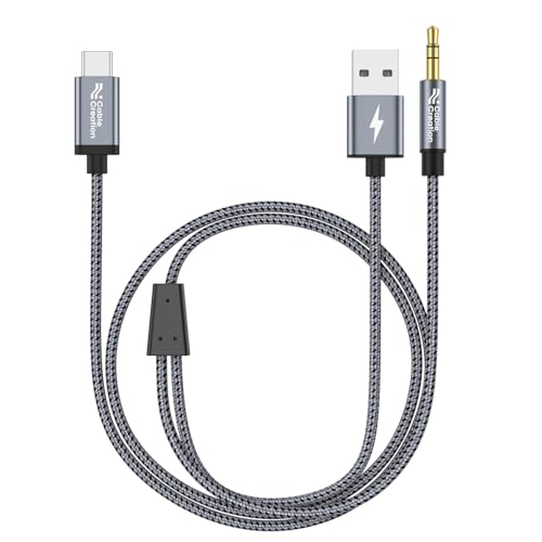 CableCreation USB C to 3.5mm Audio Cable with USB Charging Car Aux Cable | Type C to Aux Jack Headphone Car Stereo with 18W Charge for iPhone 16 15 Pro Max Plus, Galaxy S24/S23+, Pixel 9/8/7+ - style: USB C+3.5mm Audio+USB C Charging (Grey)
