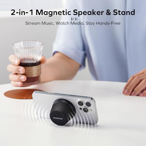 MOMAX Magnetic Portable Wireless Speaker, Enhanced Bass & Clear Sound | IPX6 Waterproof with Aluminum Alloy Design & 12H Playtime for Travel, Shower, Kitchen & More - color: Black