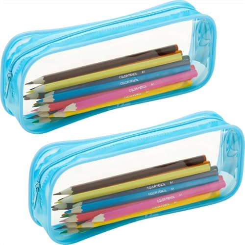 Tatuo 4 Pieces Clear PVC Bags Big Capacity Zipper Pencil Pouch Case Travel Luggage Makeup Cosmetic Bag(Sky Blue) - color: Sky Blue