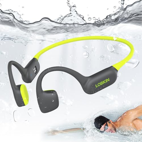 LOBKIN Bone Conduction Headphones,Bluetooth 6.0 Swimming Headphones Wireless, IPX8 Waterproof 32G Memory Open Ear Earphones with Microphone, 8H Playtimes for Hiking,Running,Swimming,Cycling (Green)