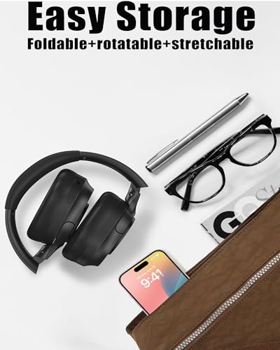 ZXQ Over Ear Hybrid Active Noise Cancelling Bluetooth Wireless Headphones,Deep Bass Hi-Fi Sound,45 Hours Long Playtime ANC Cancellation Headset with Microphone for Travel Workout,Black (Black)