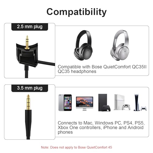 QC35 Boom Microphone Compatible with Bose QuietComfort 35 II (QC35 II) & QuietComfort 35 (QC35) Headphones, Boom Microphone Cable with Mute Switch for PS4, PS5, Xbox One, PC, 4ft