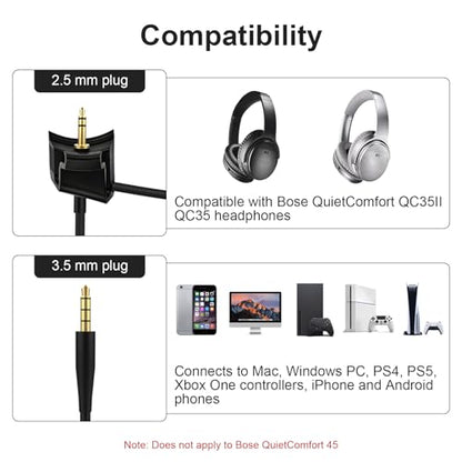 QC35 Boom Microphone Compatible with Bose QuietComfort 35 II (QC35 II) & QuietComfort 35 (QC35) Headphones, Boom Microphone Cable with Mute Switch for PS4, PS5, Xbox One, PC, 4ft