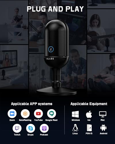 ALABS USB Wireless Cardioid Condenser Mic for Podcast/Gaming/Home Office | 100ft Signal Transmission Distance,Streaming Mic with LED, Quick Mute Indicator, Noise Cancelling for PC/Mac