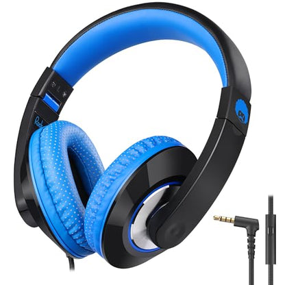 rockpapa Comfort+ Kids Headphones with Microphone, Boys Girls Student Over-Ear Headphones Wired Foldable for School Classroom Laptop PC Computer Tablet Black Blue - color: Blue/Black