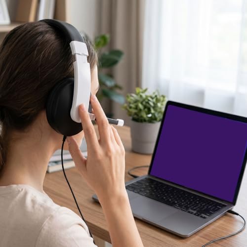 Yunseity Lightweight Gaming Headset with 3.5mm Jack Noise Canceling Microphone Over Ear Headphones for Kids Teens Adults Computer Phone