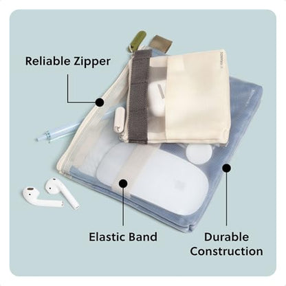 U Brands Tech Pouch Combo, Set of 2 - color: Haze Blue and Sand Beige