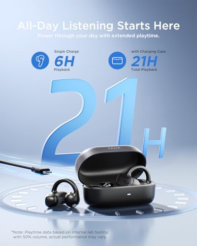 TALIX Open Ear Clip-On Earbuds X8 with AI ENC & Powerful Bass, Wireless Bluetooth 6.0, IPX4 Sweatproof Fitness Headphones, Physical Buttons, 5g Lightweight Ear Buds with Multi-Device Switching, Black - color: Black