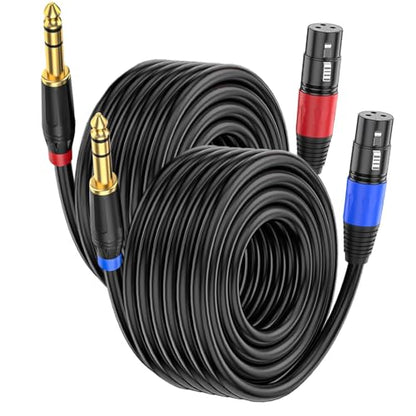 2-Pack XLR to 1/4" TRS Microphone Cable 50FT – Balanced 3-Pin Male/Female Interconnect Cord for Dynamic Mic, Mixer, Amplifier, Audio Interface, Powered Speaker – Gold-Plated, Noise-Free Shielded - size: 50 FT, 2Pack, style: XLR Female to 6.35mm