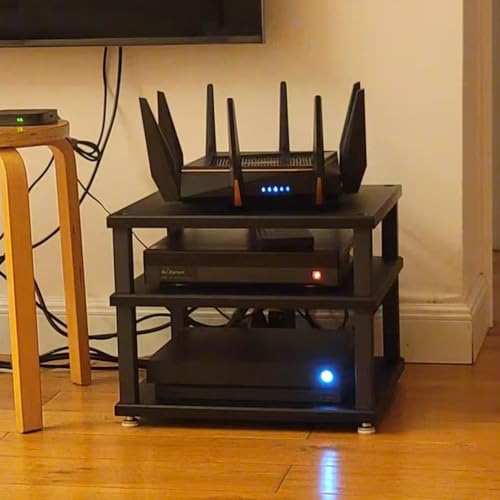Audio Rack Small Desktop Media Console Stand Stereo Components Cabine Audio Video Tower Desk Shelf For Amplifier Speaker Record,Walnut2Tier