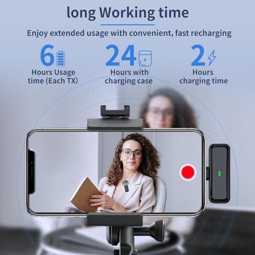 Wireless Lavalier Microphone for iPhone 14/13/12/11, Clip On Microphone | 24H Battery Life with Charging Case, 70FT, Noise Canceling Lav Mic for Video Recording Vlogging, YouTube, Interview