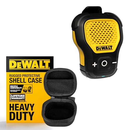 DEWALT Wearable Bluetooth Speaker, Water-Resistant, Clip-On, Case Bundle | Wireless Speaker with Mic, EVA Hard Shell Travel Case for TWS Earbuds, Clip-On Design