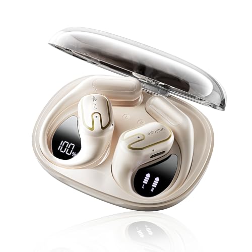 Open Ear Headphones Earbuds Wireless - 5.4 Bluetooth Ear Buds with LED Digital Display IPX7 Waterproof, Wireless Headphones Touch Control Air Conduction Stereo Sound with 18.2mm Drivers 40H Playtime - color: White