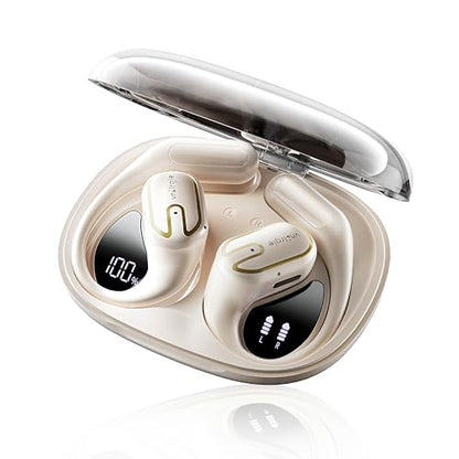 Open Ear Headphones Earbuds Wireless - 5.4 Bluetooth Ear Buds with LED Digital Display IPX7 Waterproof, Wireless Headphones Touch Control Air Conduction Stereo Sound with 18.2mm Drivers 40H Playtime - color: White