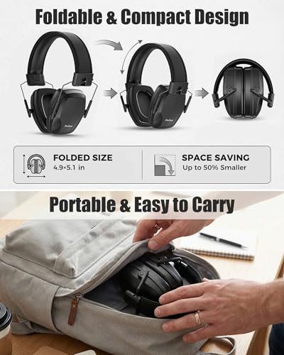 ProCase NRR 28dB Noise Reduction Ear Muffs, Foldable Adjustable Noise Cancelling Headphones - color: 1 - 1 Slim Black