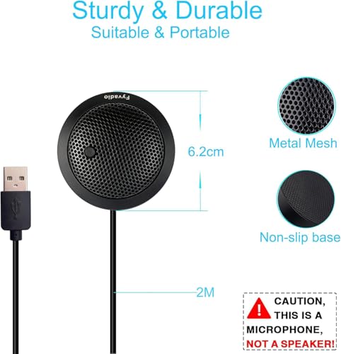 Conference USB Microphone, USB Microphone for Computer, 360° Omnidirectional Condenser PC Laptop Mic with Mute Button for Online Meeting/Class, Zoom Call, Skype Chatting, Plug & Play