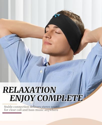 Perytong Sleep Headphones Wireless, Bluetooth Sports Headband Headphones with Ultra-Thin HD Stereo Speakers Perfect for Sleeping,Workout,Jogging,Yoga,Insomnia, Air Travel, Meditation (DeepBlack) - color: DeepBlack