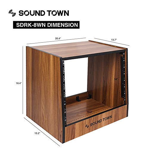 Sound Town DIY 8U Studio Rack with Furniture Grade Walnut Laminate (SDRK-8WN) - size: 8U, Slanted