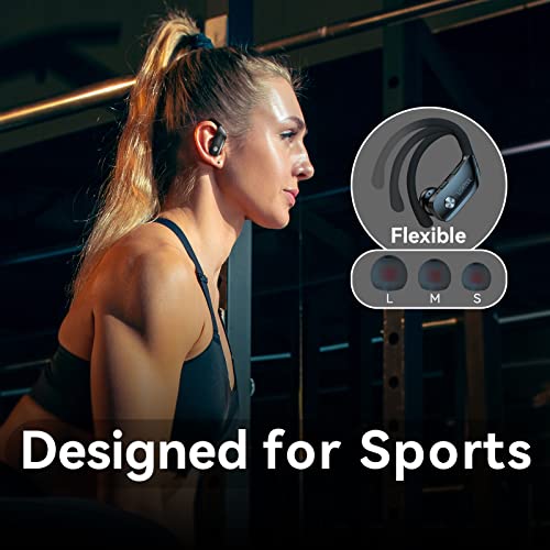 bmani Ear Buds Wireless Earbuds Bluetooth Headphones with 80H Playtime LED Display Case, Over-Ear Hook with Mic, Stereo Sound, Easy Button Controls, Sports Earphones for Running Workout Gym Black - color: Black, style: Standard