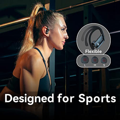 bmani Ear Buds Wireless Earbuds Bluetooth Headphones with 80H Playtime LED Display Case, Over-Ear Hook with Mic, Stereo Sound, Easy Button Controls, Sports Earphones for Running Workout Gym Black - color: Black, style: Standard