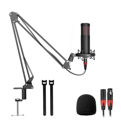 Podcast Studio 48V Condenser Microphone, Plug and Play with Microphone arm, Suitable for Professional Podcast Recording, Gaming, Live Streaming