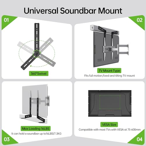 USX MOUNT Soundbar Mount, Sound Bar Mount for Mounting Above or Under TV, Fits Most of Sound Bars Up to 16 Lbs, with Detachable Extension Plates - size: Soundbar Mount up to 16 lbs