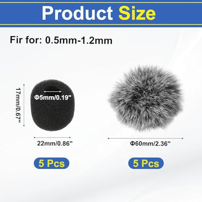 MECCANIXITY Microphone Cover Windscreen Foam Cover Foam Mic Sponge 5mm with White Black Cap for 0.5 to 1.2mm Microphone 1 Set - color: White Black, size: 5mm