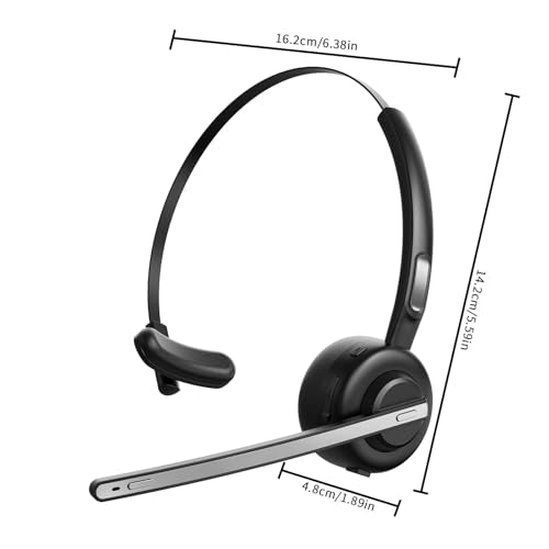 Bluetooth Headset, V5.2 Trucker Wireless Headset with Noise Cancelling Microphone & Charging Base for iPhone Samsung Cell Phone