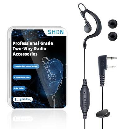 SHON Earpiece for FRS Walkie Talkie Radio, 2 PIN G Shape Headset with Mic Compatible with Kenwood,BAOFENG,Retevis Walkie Talkies (1 Set/Black)